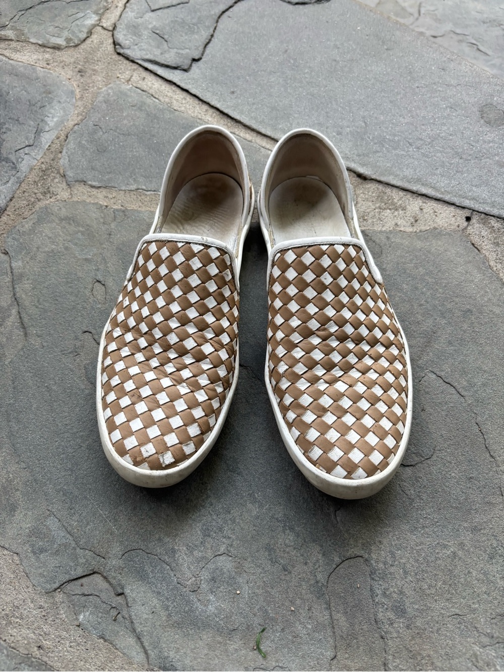 Freda Salvador Woven Slip-On Sneakers in Tan and White